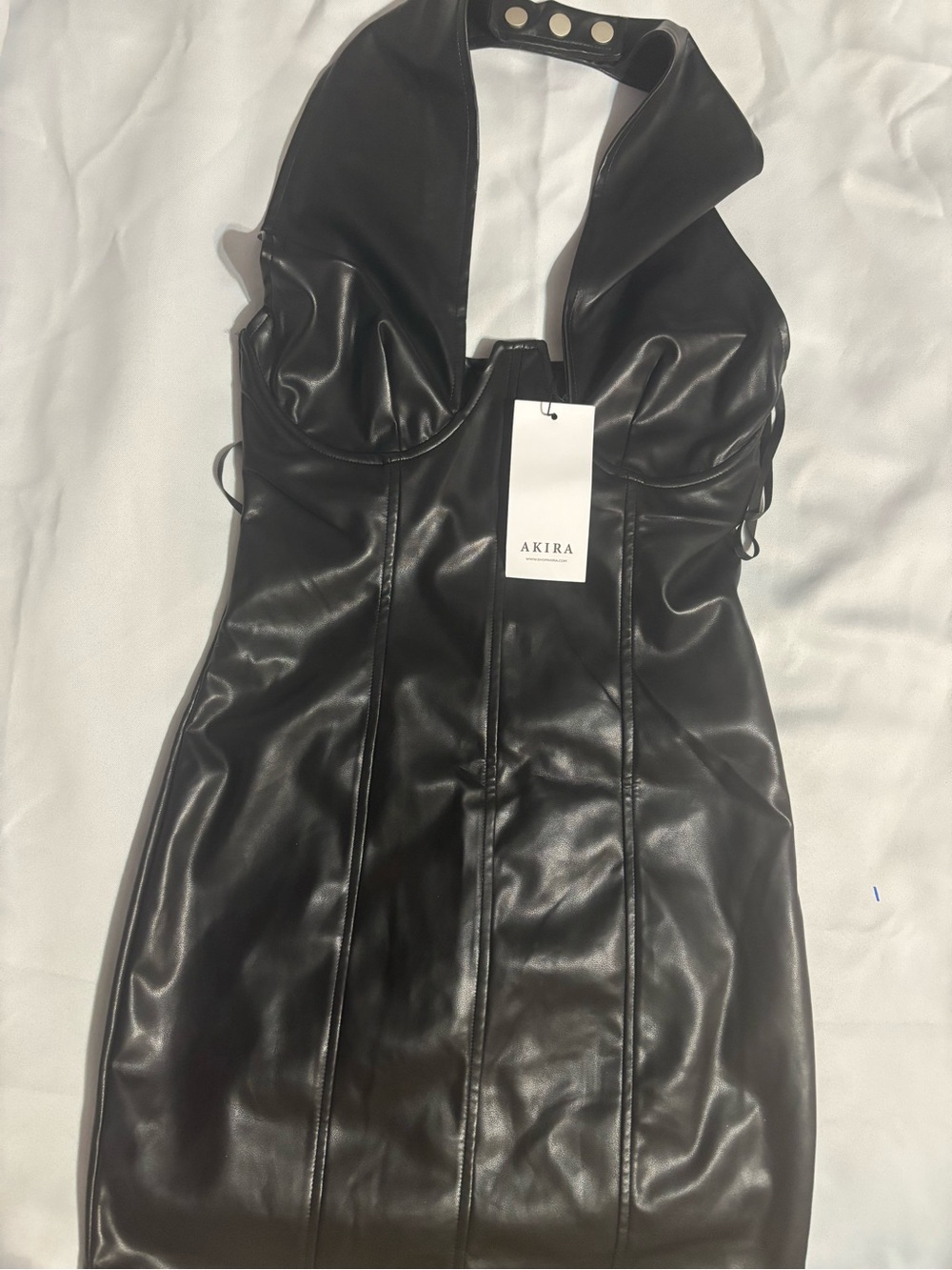 AKIRA Black One-Shoulder Faux Leather Dress